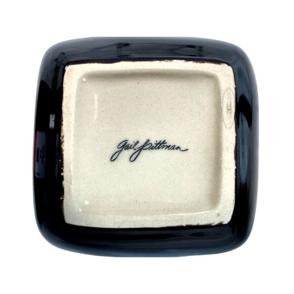 Vtg Gail Pittman Handcrafted Green DK Brown Square Ceramic Bowls Set Of 2 - Picture 3 of 11